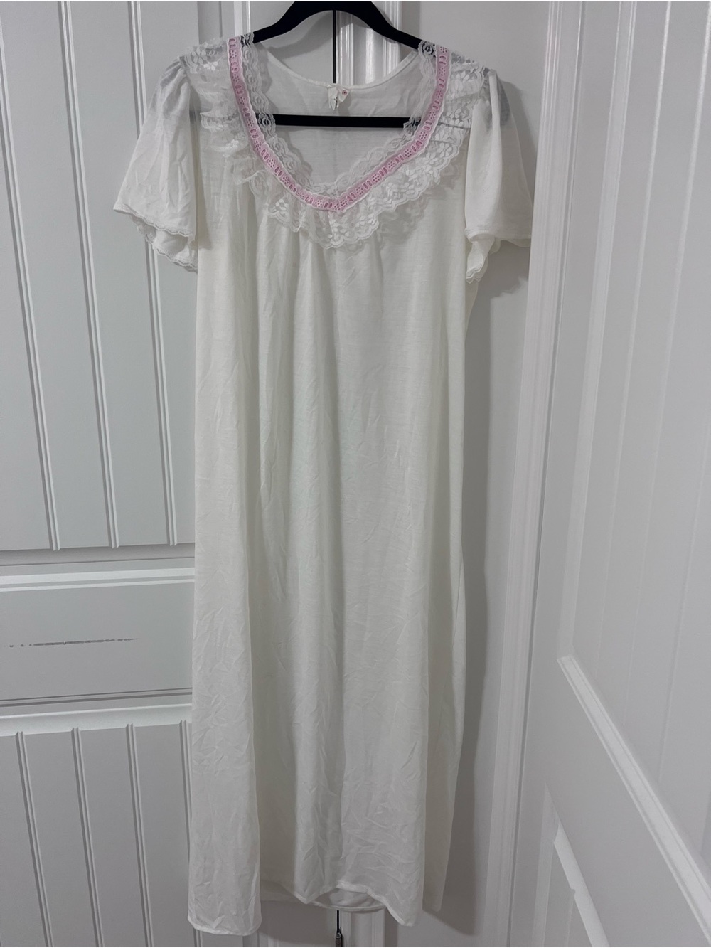 Women's White Nightgown with Pink Lace Trim